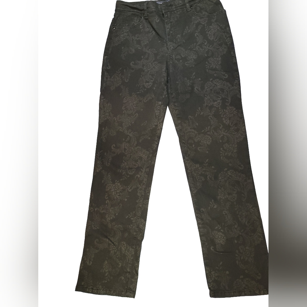 Women's Charter Club Black Denim Floral Print Straight Leg Jeans Size 10